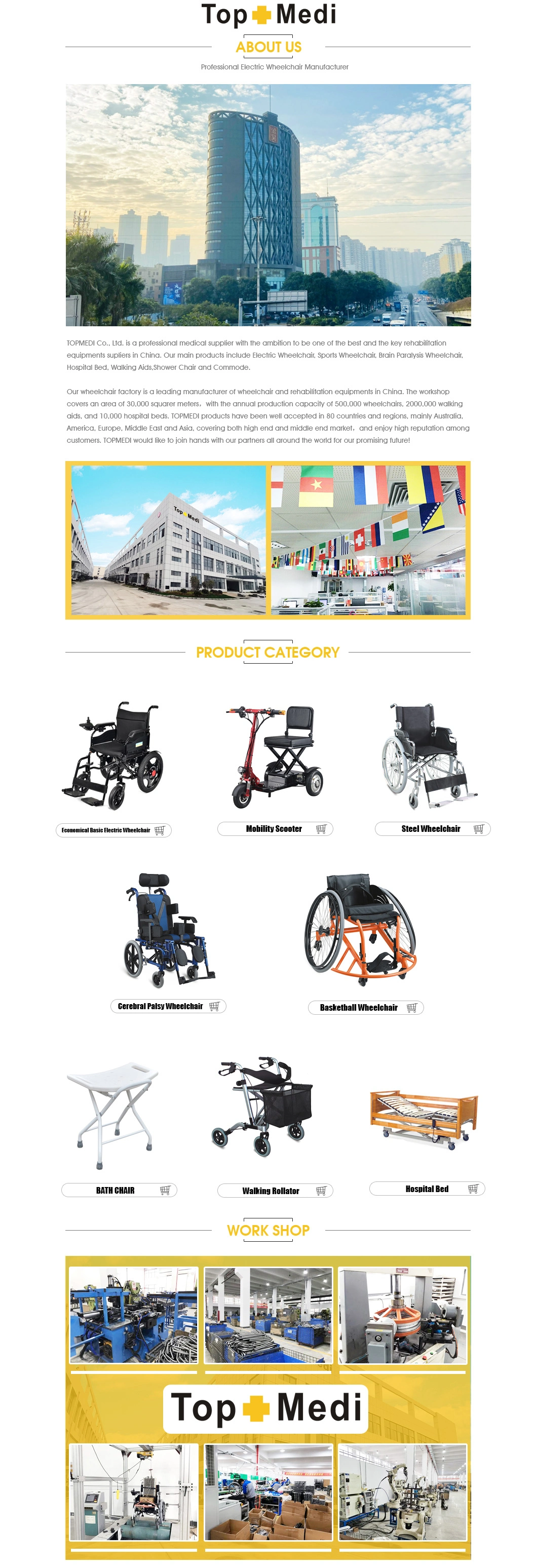 Topmedi Rehabilitation Medical Equipment Aluminum Mobility Folding Motorized Electric Power Wheelchair