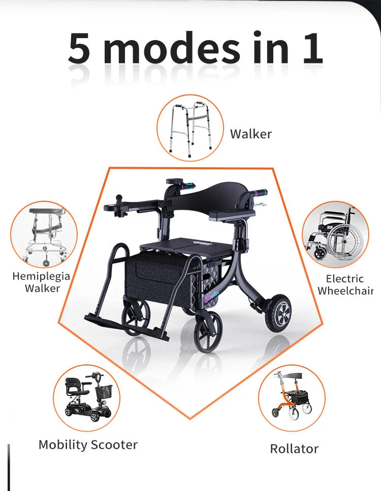 Medical Heavy Duty Aluminum Wheelchair Electric Walker for Seniors with Seat and Basket