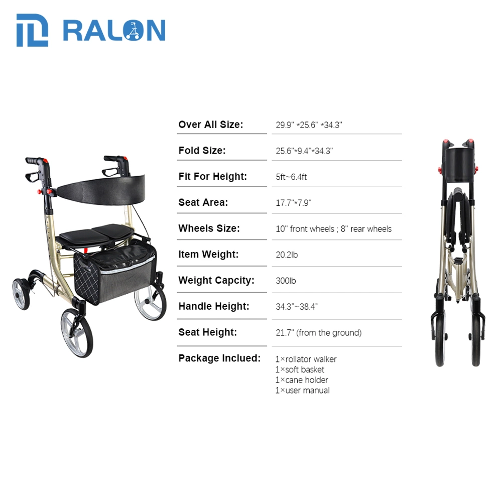 Wholesale Medical Health Care Outdoor Aluminum Lightweight Walking Aid Rollator Walker for Disabled