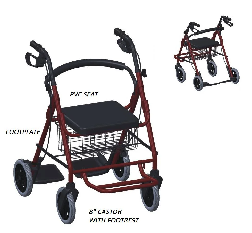 Medical Mobility Walking Aid Wheeled aluminum Walker Rollator with Seat for Elderly